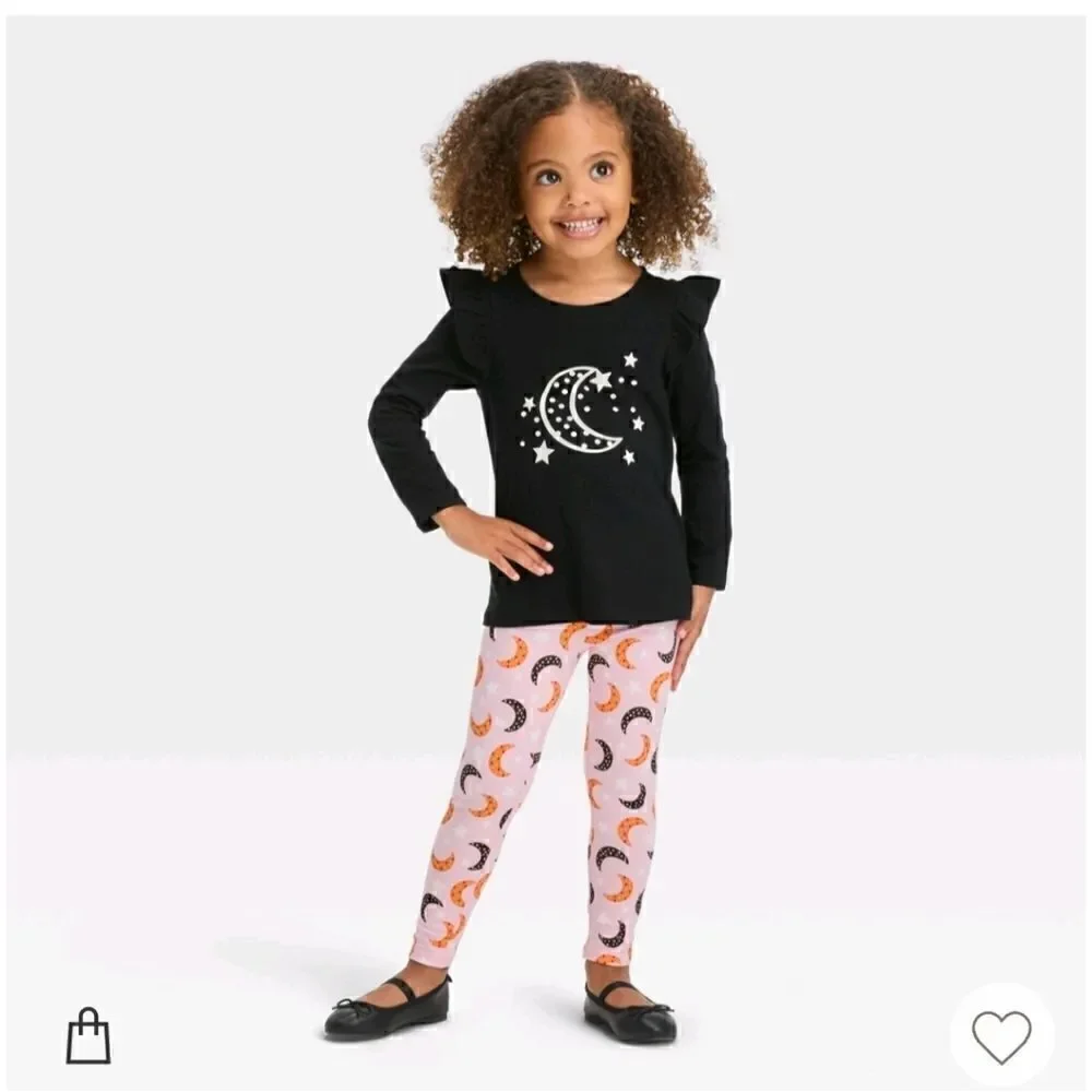 Nwt Girls' Moon 'Glow in the Dark'Long Sleeve Top & Leggings Set - Cat& Jack
